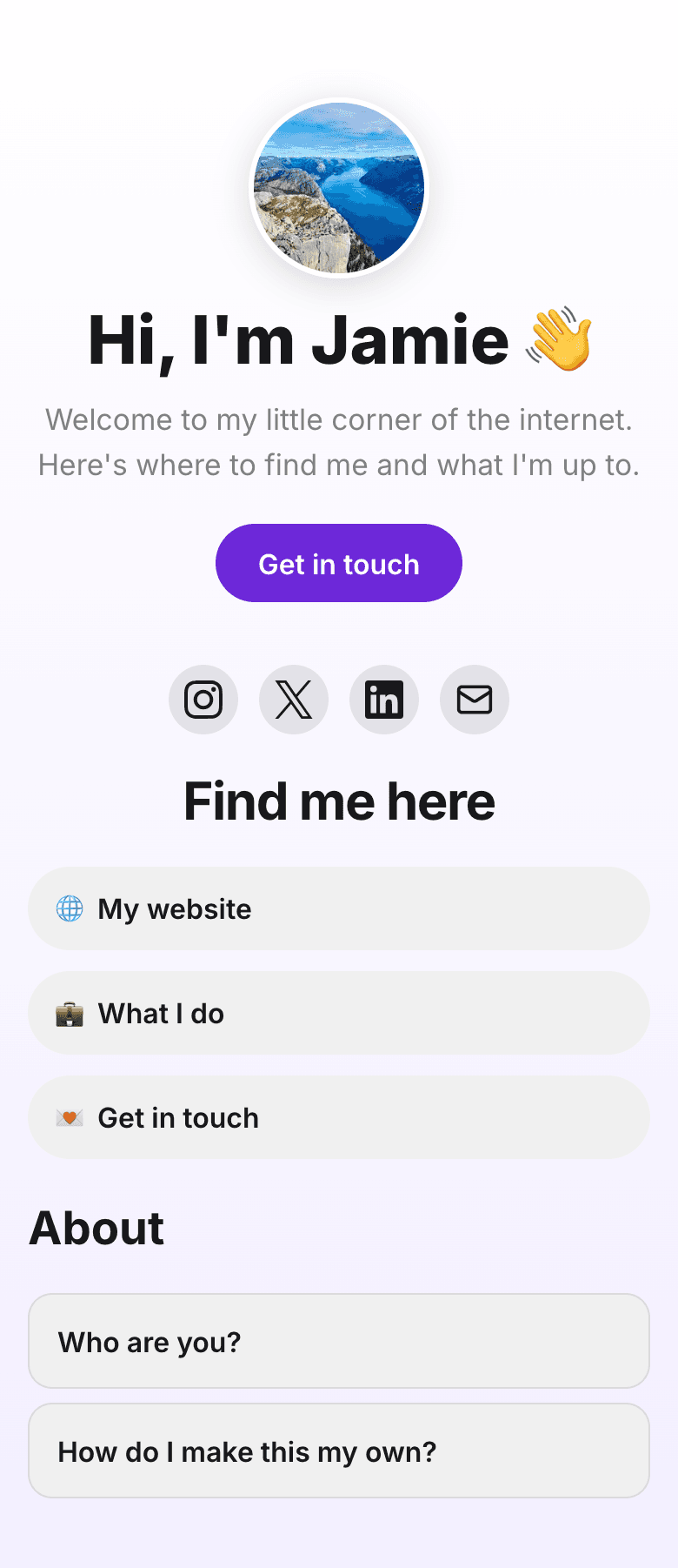 Personal example page on the Aurora theme
