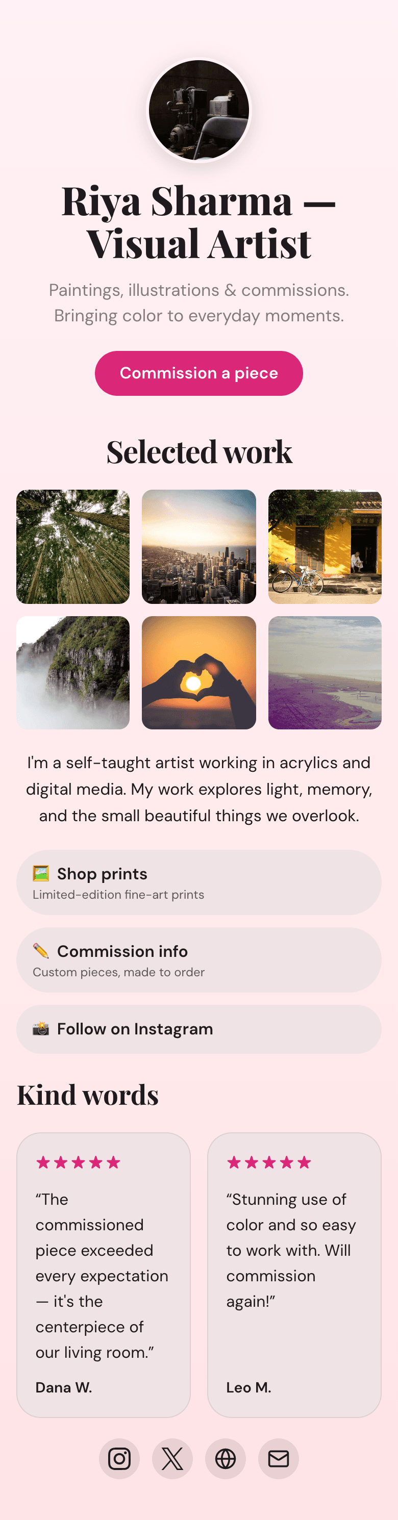 Example BonPages site for photographers & artists