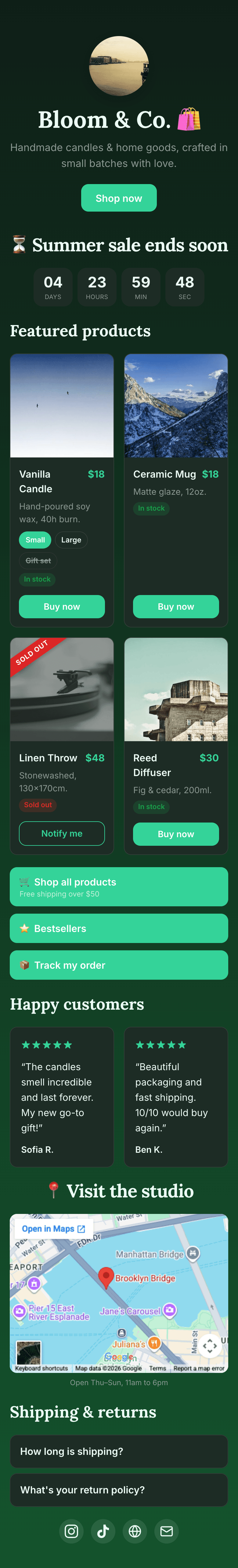 Shop example page