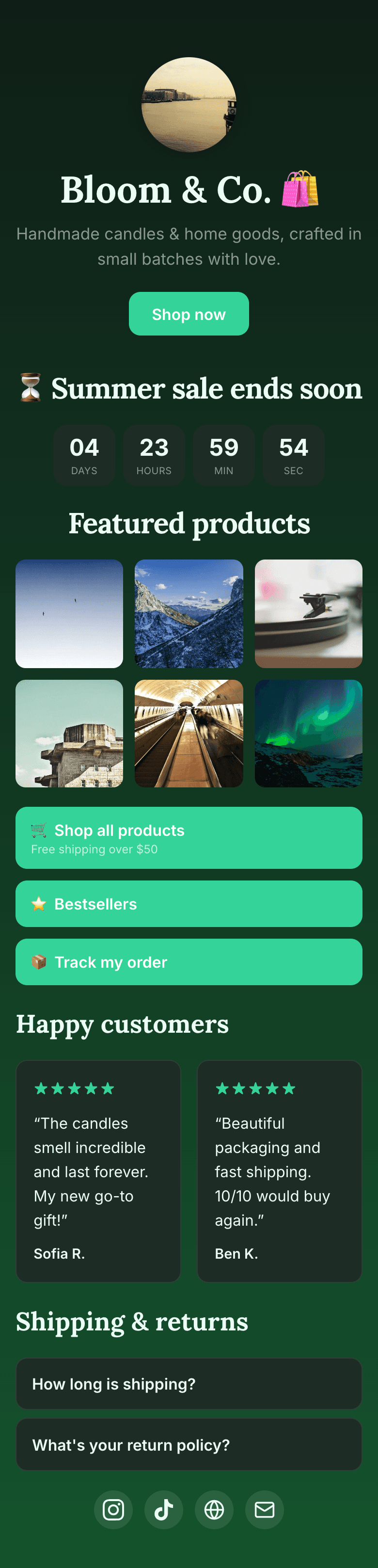 Example BonPages site for small businesses & shops