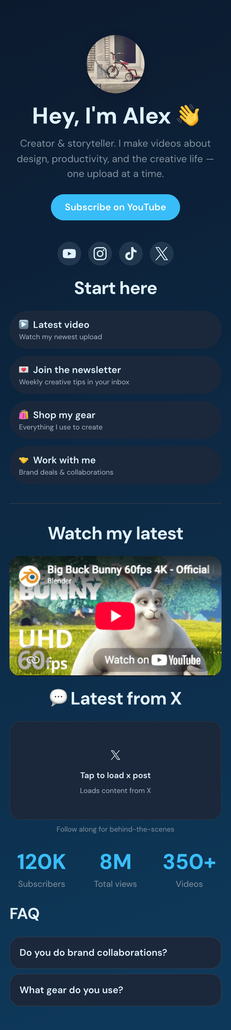 Podcaster example page on the Ocean theme