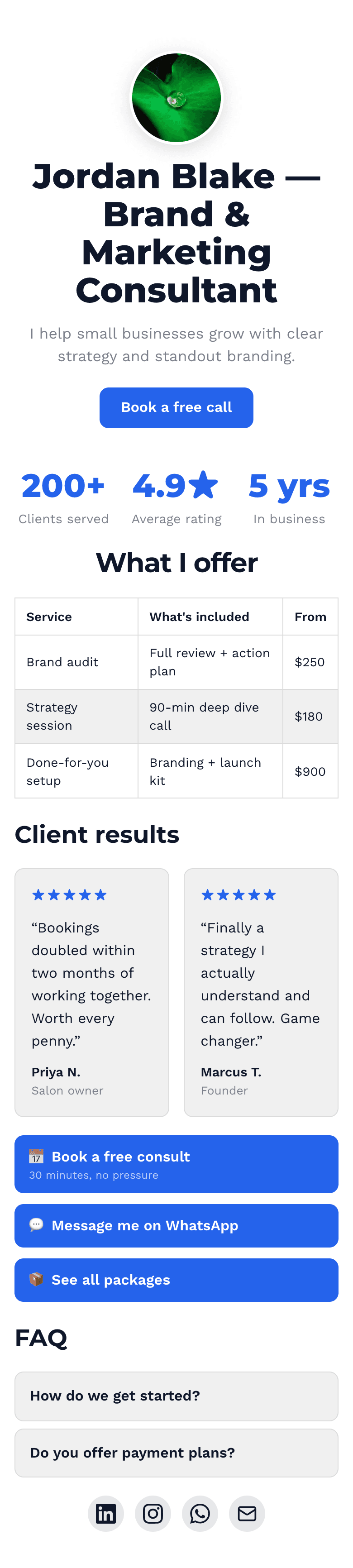 Example BonPages site for freelancers