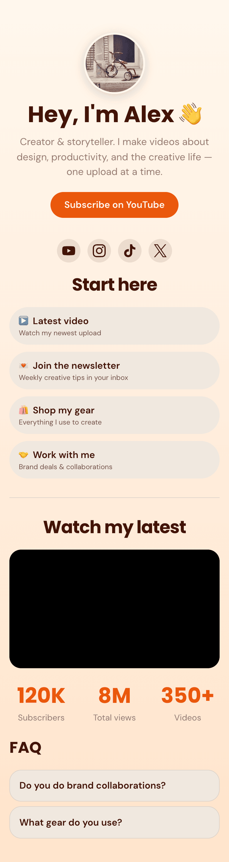 Example BonPages site for creators & influencers
