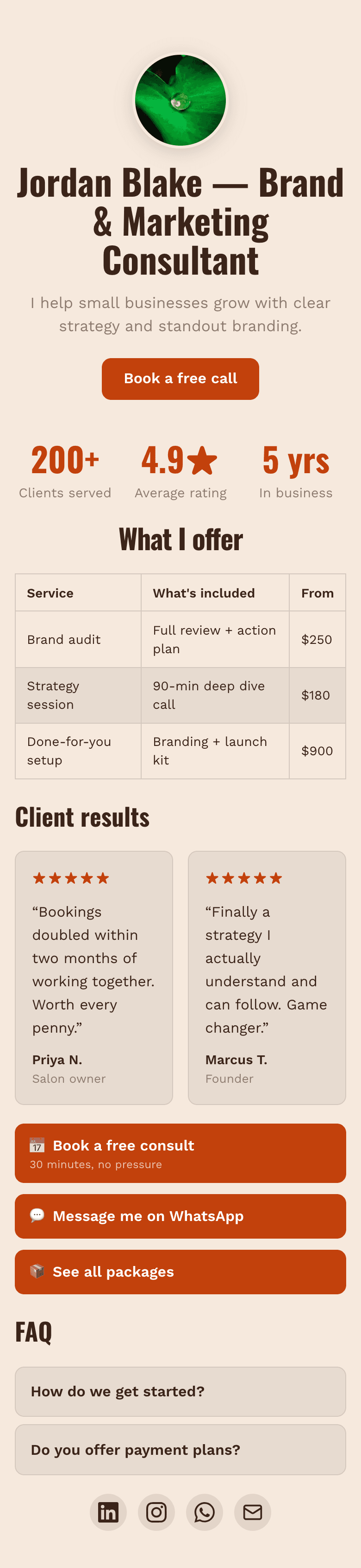Example BonPages site for coaches & consultants