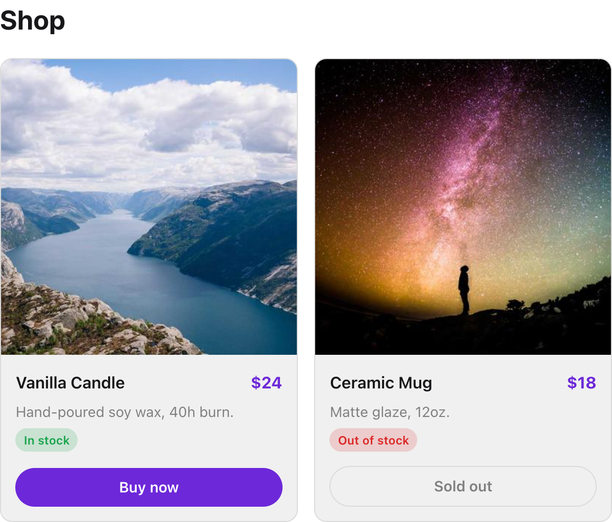 Products block preview