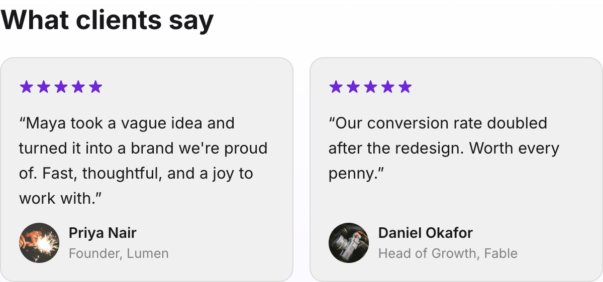 Testimonials block preview